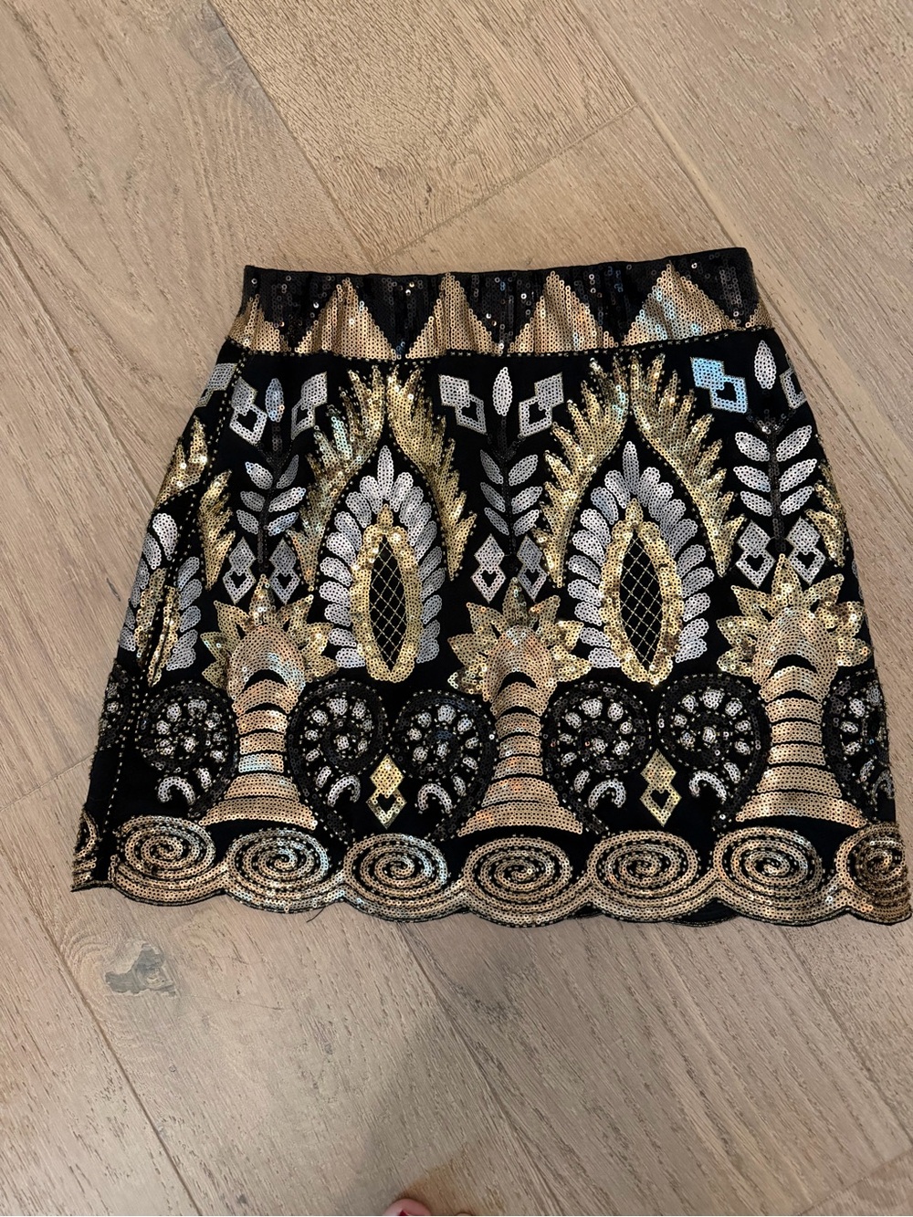 Vici Black Mini Skirt with Gold and Silver Sequin Motif